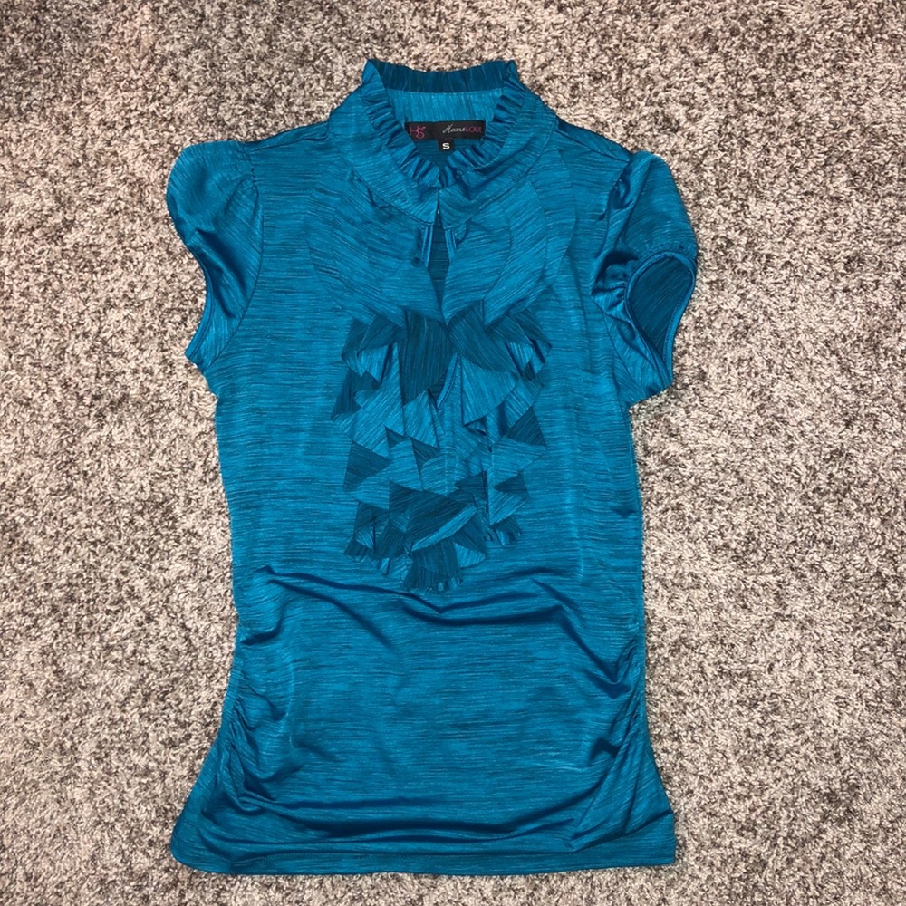 Blue Ruffle Keyhole neck Blouse